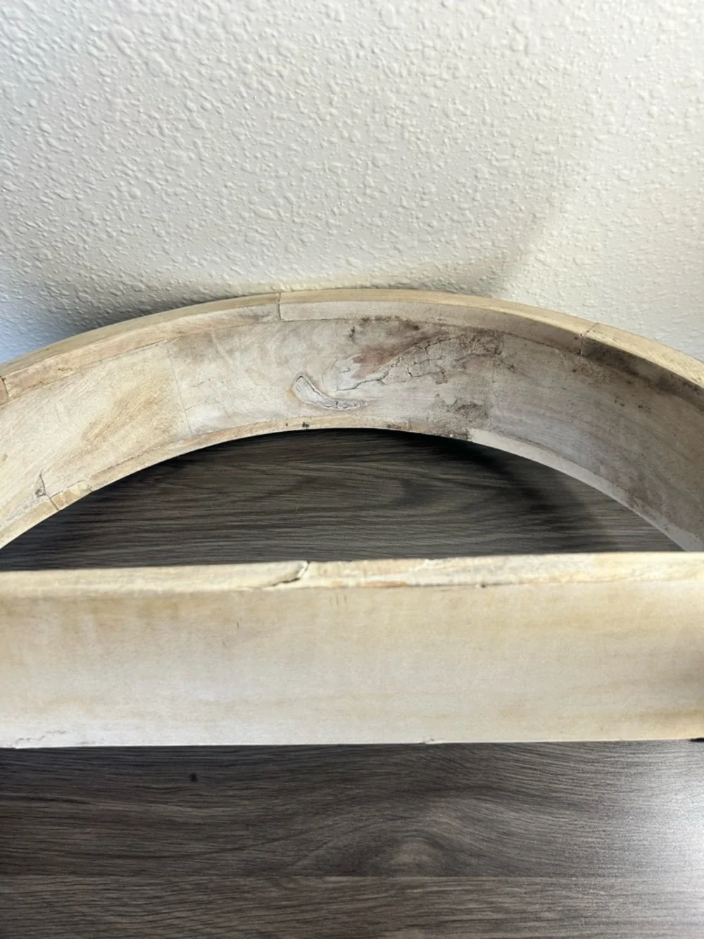 Vintage Round Wood Wall Shelf Rustic Whitewashed Farmhouse 20.5”